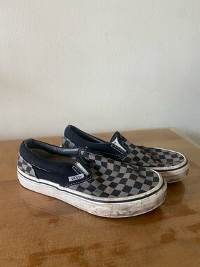 Vans Boys Slip-On Checkerboard Sneakers - Black & Gray